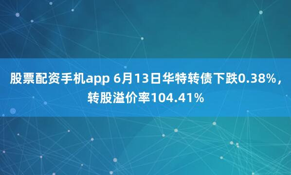 股票配资手机app 6月13日华特转债下跌0.38%，转股溢价率104.41%