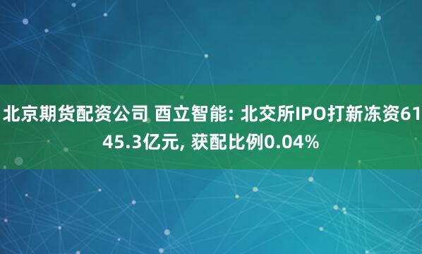 北京期货配资公司 酉立智能: 北交所IPO打新冻资6145.3亿元, 获配比例0.04%